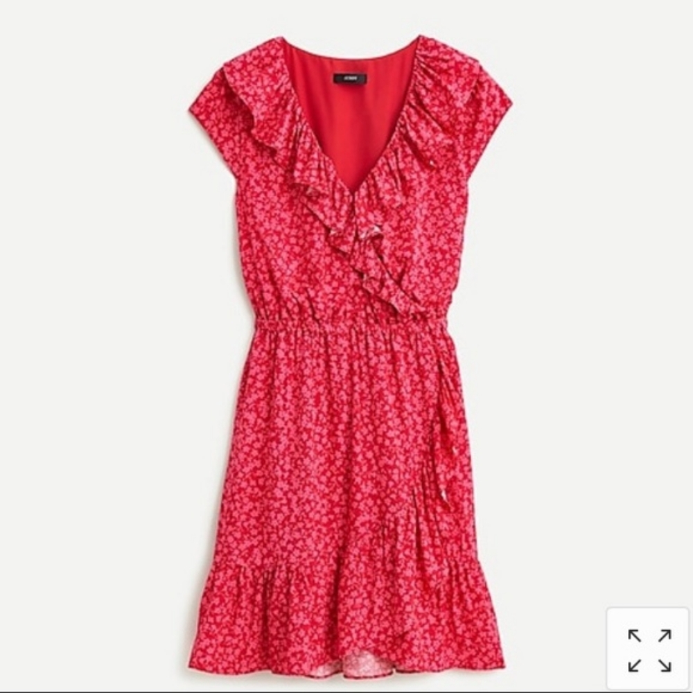 Pink Floral J.Crew V-Neck Ruffle Dress